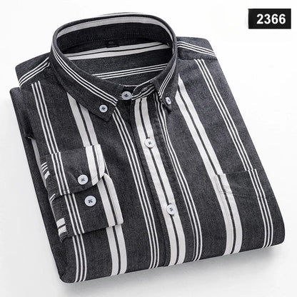 Casual Long-sleeve Shirts for Men Slim Fit Plain Shirt 100%cotton Plaid Striped Tops Soft Designer Fashion Korean Trends Clothes ShedPoundsPortal