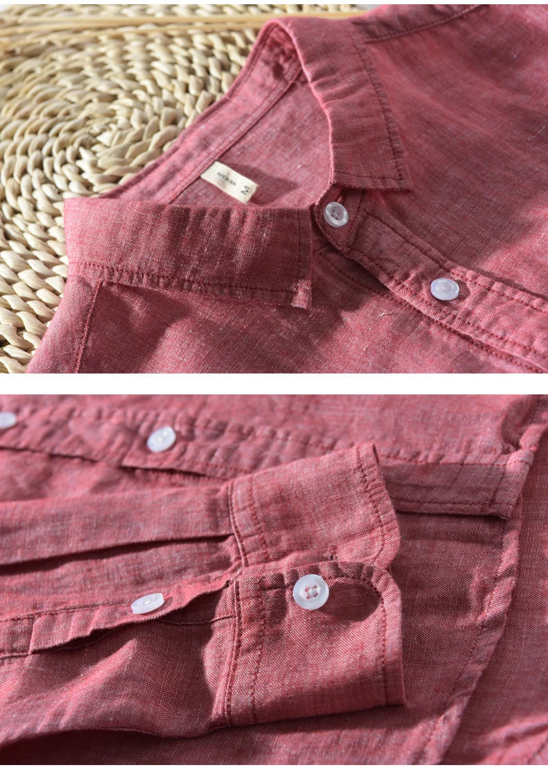Mens Cotton Linen Shirt Breathable Casual Solid Colors Loose Turn-down Collar Long Sleeve Button Down Blouse Tops Shirts For Man ShedPoundsPortal