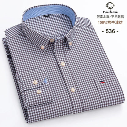 Casual Pure Cotton Oxford Mens Shirts Long Sleeve Plain Soild Regular Fit Fashion Button Man Dress Shirts
