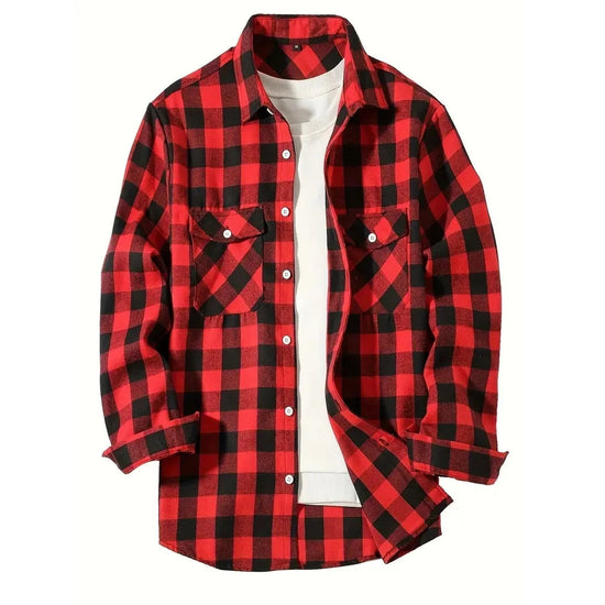 Mens Shirts Single Breaste Classic Plaid Smart Casual Flannel Shirt Long Sleeved Chest Two Pockets Design Spring Autumn Men Tops ShedPoundsPortal