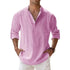 Streetwear Men Lightweight Shirts Long Sleeve Henley Cotton Linen Shirts for Men Beach Hawaiian Shirts Breathable Collar Tshirts ShedPoundsPortal