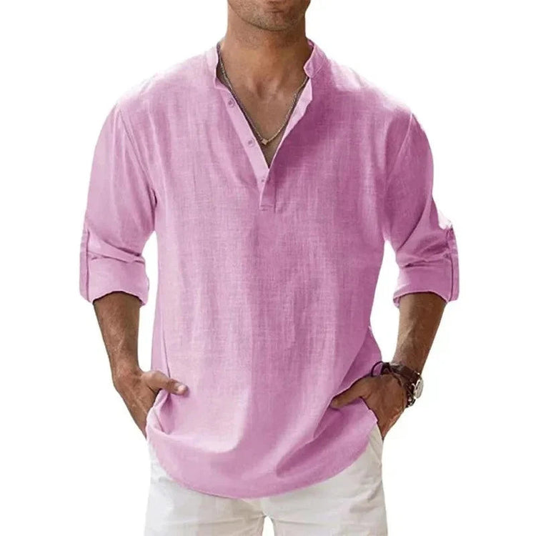Streetwear Men Lightweight Shirts Long Sleeve Henley Cotton Linen Shirts for Men Beach Hawaiian Shirts Breathable Collar Tshirts ShedPoundsPortal