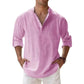 Streetwear Men Lightweight Shirts Long Sleeve Henley Cotton Linen Shirts for Men Beach Hawaiian Shirts Breathable Collar Tshirts ShedPoundsPortal
