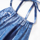 Summer New Fashionable Casual Sleeveless Hanging Neck Strap Denim Print Slim Fit Exposed Backpack Hip Dress