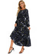 Women Eid Muslim Dresses Tight Waist O Neck Ruffles Spliced Casual Vestidos Flowers Dress Dubai Kaftan Islam Morocco Arab ShedPoundsPortal