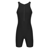 Mens Swimwear One-piece Wetsuit Swimming Bathing Suit Round Neck Sleeveless Side Shorts Bodysuit Triathlon Front Zipper Swimsuit ShedPoundsPortal