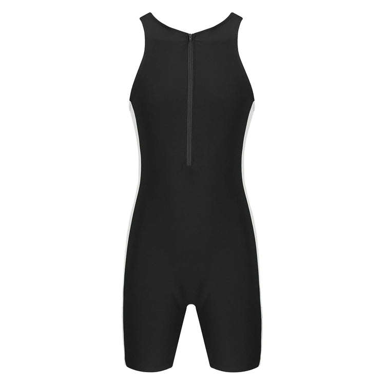 Mens Swimwear One-piece Wetsuit Swimming Bathing Suit Round Neck Sleeveless Side Shorts Bodysuit Triathlon Front Zipper Swimsuit ShedPoundsPortal
