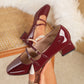 Women heels Shoes Mary Jane Shoes Woman Pumps Patent Leather High Heels Dress Shoes Red Wedding Shoes Spring 2025 Double Buckle