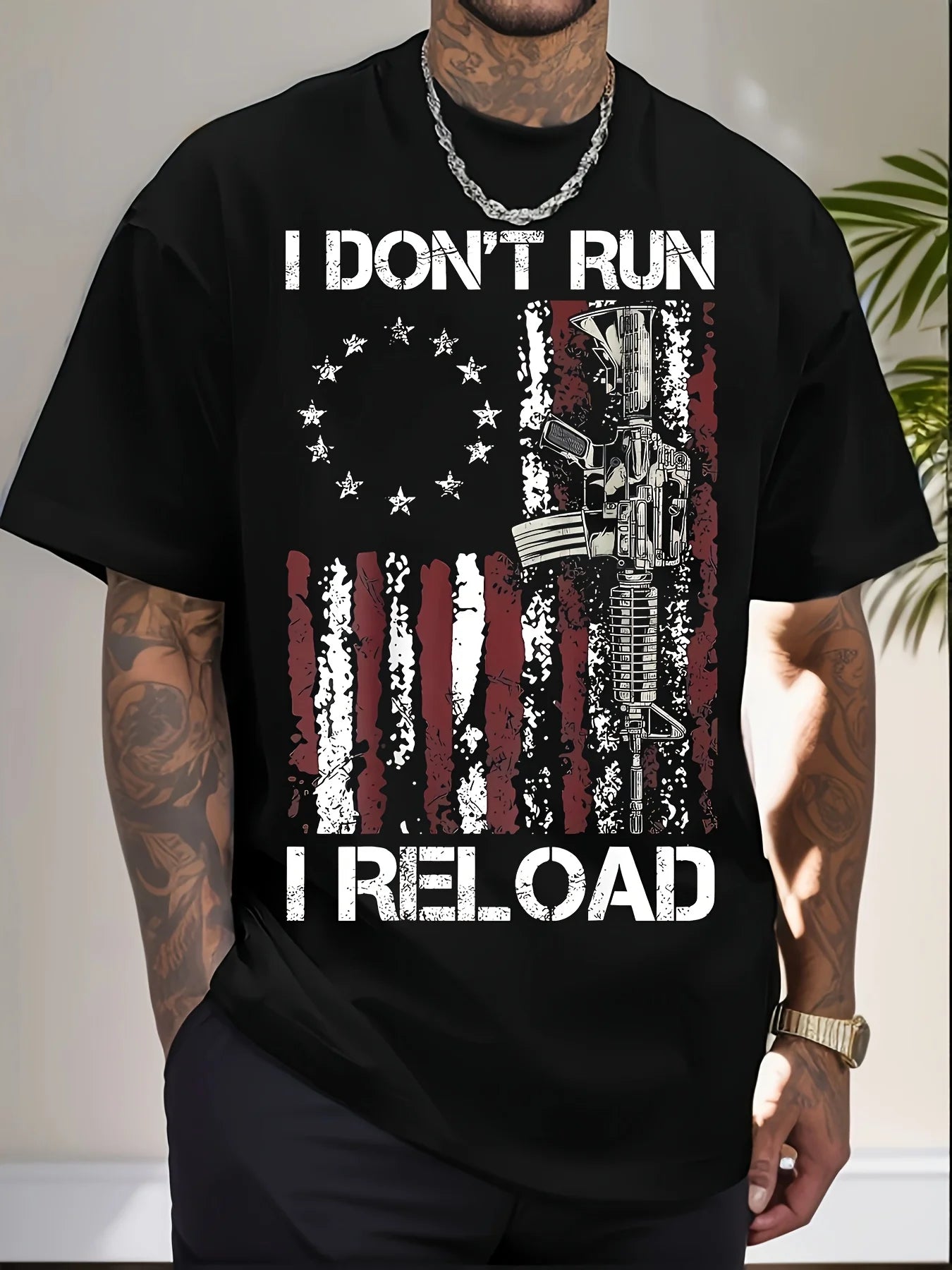 I Don t Run I Reload Gun American Flag Patriots T-Shirt Funny Graphic Tee for Men Women 100 Cotton Breathable Fabric Shirt ShedPoundsPortal