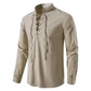 Shirt Cotton Linen Flax Tops Lace Up Long Sleeves Blouse Mens V Neck Medieval Costume Embroidery Tunic Casual Shirt ShedPoundsPortal