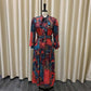 Elegant Dresses Woman 2025 Bow Collar Vintage Printed Full Sleeve A Line Mid Calf Luxury Female Birthday Party Dinner Vestidos