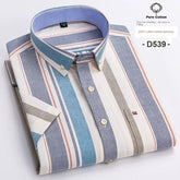 Cotton Fabric Breathable Men Oxford Short Sleeve Summer Plaid Striped Male Shirt Business Regular Fit Oversized Clothes ShedPoundsPortal