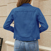 2025 Trend Womens Short Denim Jacket Classic Long Sleeve Boyfriend Jean Jacket Slim Fit Button Down Lapel Denim Coat Outwear ShedPoundsPortal