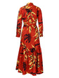 Elegant lapel print single breasted Waist tie long sleeved dress for spring and autumn women&