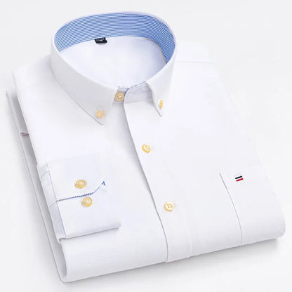 Casual Pure Cotton Oxford Mens Shirts Long Sleeve Plain Soild Regular Fit Fashion Button Man Dress Shirts