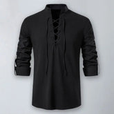 Shirt Cotton Linen Flax Tops Lace Up Long Sleeves Blouse Mens V Neck Medieval Costume Embroidery Tunic Casual Shirt ShedPoundsPortal