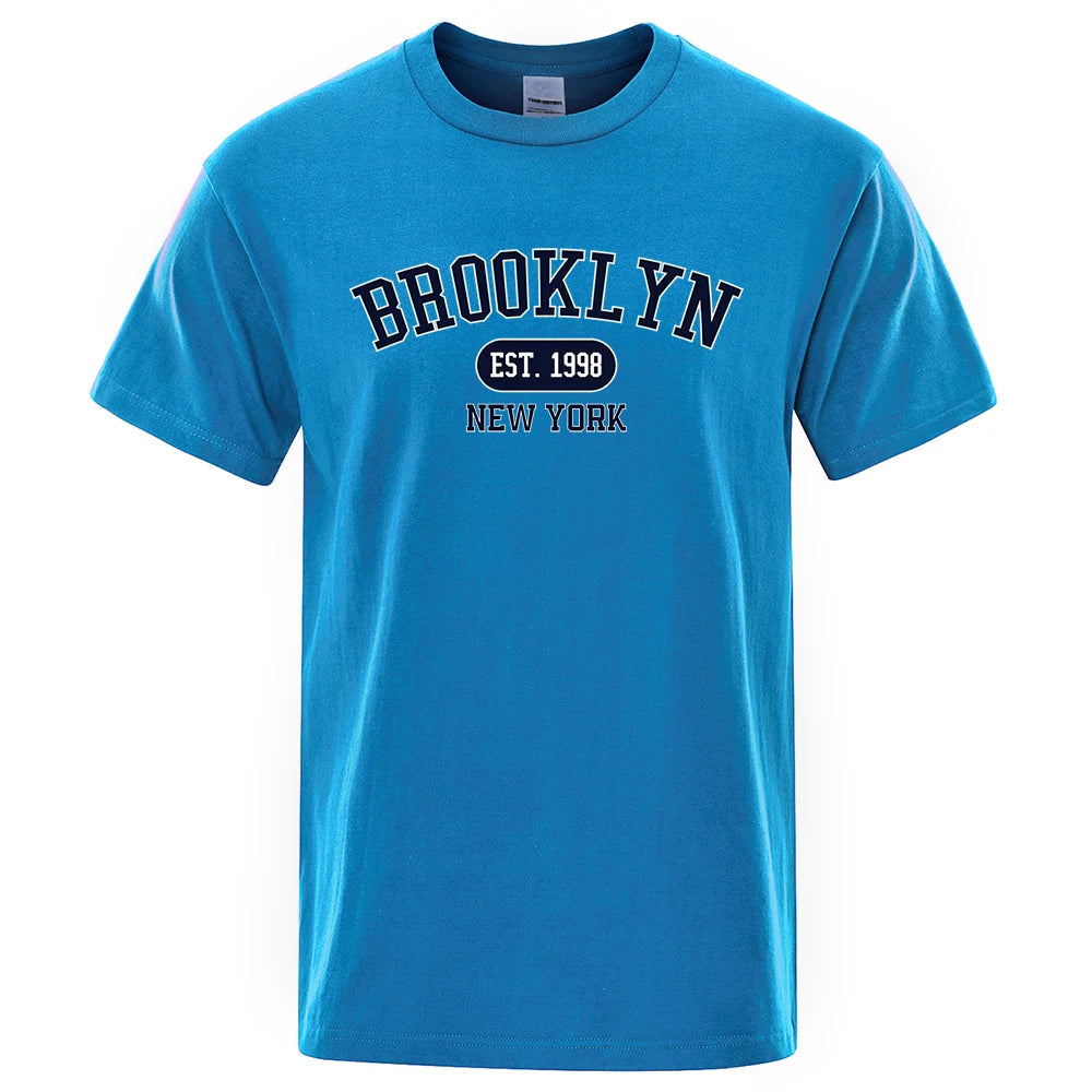 Brooklyn Est.1998 New York Letter T Shirts Man Casual Crewneck Streetwear Breathable Fashion Summer Tops Cotton Loose T-Shirts ShedPoundsPortal