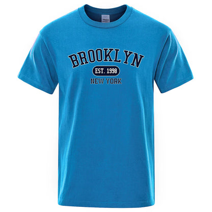 Brooklyn Est.1998 New York Letter T Shirts Man Casual Crewneck Streetwear Breathable Fashion Summer Tops Cotton Loose T-Shirts ShedPoundsPortal