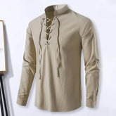 Shirt Cotton Linen Flax Tops Lace Up Long Sleeves Blouse Mens V Neck Medieval Costume Embroidery Tunic Casual Shirt ShedPoundsPortal