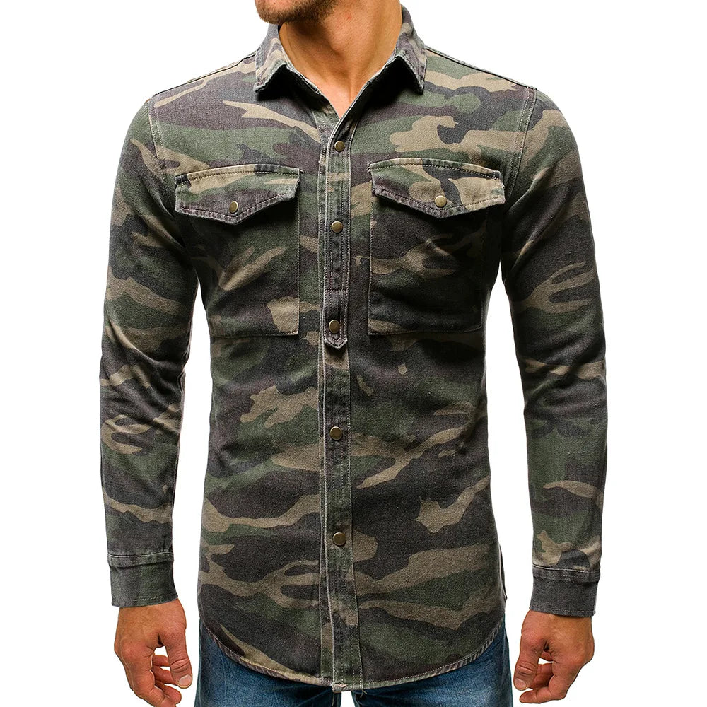 Men Shirts Coats Tops Camouflage Shirt Turn Down Collar Full Sleeve Single Breasted Casual Splice Regular Button Autumn ShedPoundsPortal
