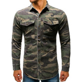 Men Shirts Coats Tops Camouflage Shirt Turn Down Collar Full Sleeve Single Breasted Casual Splice Regular Button Autumn ShedPoundsPortal