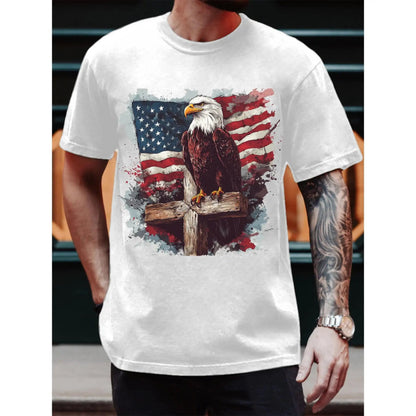 T - Shirt Featuring Majestic Eagle Symbol Set Against American Flag Motif ShedPoundsPortal