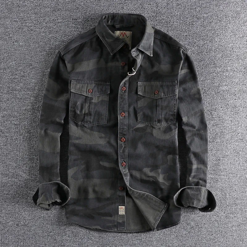 Male Single Breasted Shirts Turn Down Collar Long Sleeve Cardigan Men Shirt Loose Button Safari Style Slight Strech Print ShedPoundsPortal