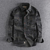 Male Single Breasted Shirts Turn Down Collar Long Sleeve Cardigan Men Shirt Loose Button Safari Style Slight Strech Print ShedPoundsPortal