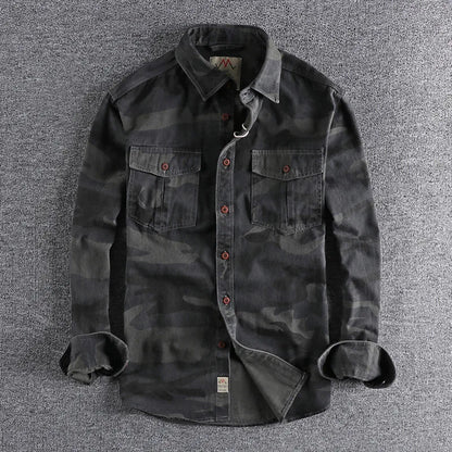 Male Single Breasted Shirts Turn Down Collar Long Sleeve Cardigan Men Shirt Loose Button Safari Style Slight Strech Print ShedPoundsPortal