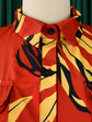 Elegant lapel print single breasted Waist tie long sleeved dress for spring and autumn women&