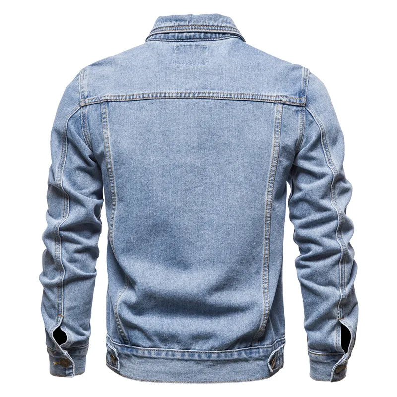 2025 Spring Men Solid Lapel Denim Jackets Fashion Motorcycle Jeans Jackets Hommes Slim Fit Cotton Casual Black Blue Coats ShedPoundsPortal
