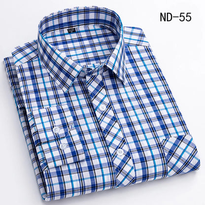 New Cotton Plaid Shirts For Man Long Sleeve Single Pocket Regular Fit Soft Easy Care Classic Dress Casual Shirts Man Clothing
