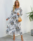 Women Eid Muslim Dresses Tight Waist O Neck Ruffles Spliced Casual Vestidos Flowers Dress Dubai Kaftan Islam Morocco Arab ShedPoundsPortal