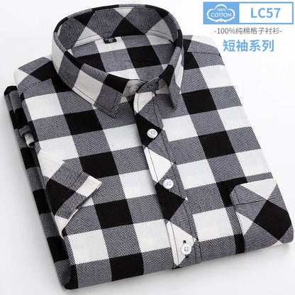 2025 Summer Cotton Plaid Short Sleeve Shirts For Men Plus Size Regular Fit Classic Young  England  Style Shirts Man&