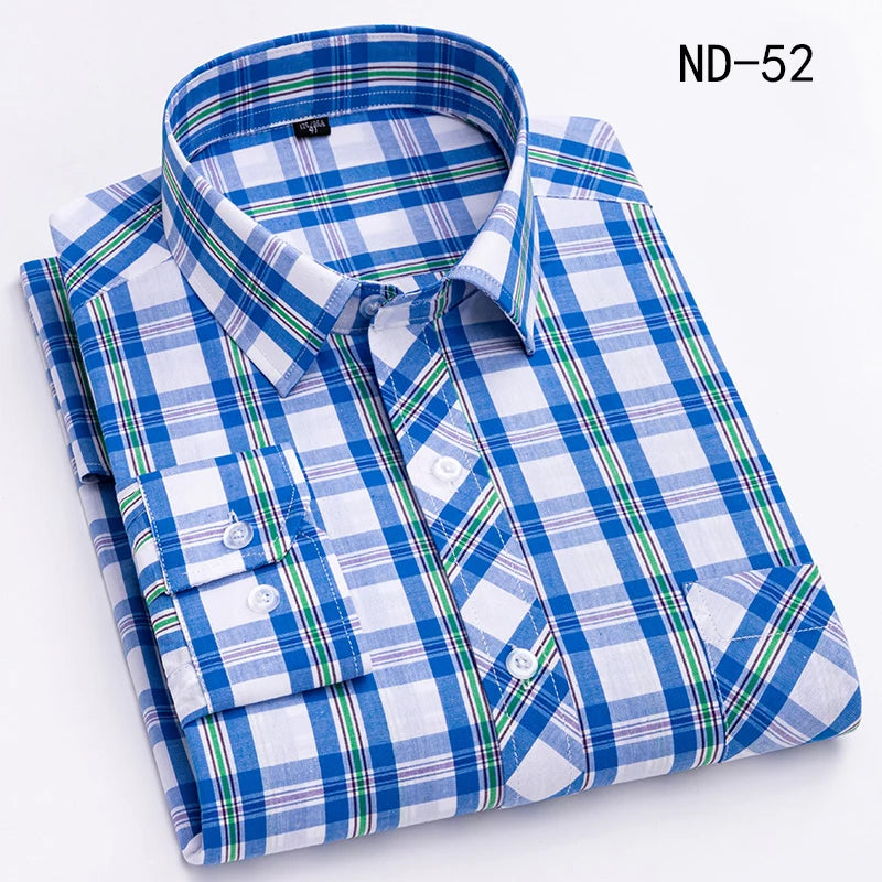 New Cotton Plaid Shirts For Man Long Sleeve Single Pocket Regular Fit Soft Easy Care Classic Dress Casual Shirts Man Clothing ShedPoundsPortal