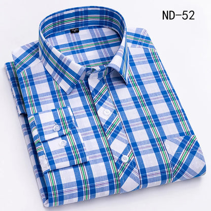New Cotton Plaid Shirts For Man Long Sleeve Single Pocket Regular Fit Soft Easy Care Classic Dress Casual Shirts Man Clothing