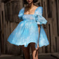 Floral Print French Puff Sleeve Dress High Waist Vintage Large Swing Dress Square Collar Dresses For Wedding Guest Vestidos