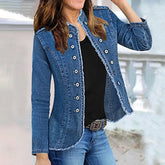 Short Jacket Denim Suit Coat Single-Breasted Stand-up Collar Thin Autumn Jackets Outwear Women Ripped ShedPoundsPortal