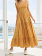 Women Boho Maxi Dress Off Shoulder Ruffle Floral Print Sleeveless Smocked Waist Long Summer Beach Dress with Pockets