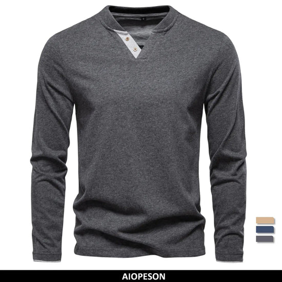 AIOPESON Henley Collar T Shirt Men Casual Solid Color Long Sleeve Autumn Fashion High Quality 100% Cotton Mens T Shirts ShedPoundsPortal