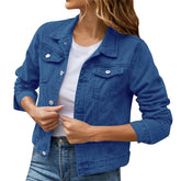 2025 Trend Womens Short Denim Jacket Classic Long Sleeve Boyfriend Jean Jacket Slim Fit Button Down Lapel Denim Coat Outwear ShedPoundsPortal