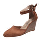 Fashion Women High Heel Sandals Closed Toe Solid Suede Pointed Wedge Heel Shoes Thick Bottom Buckle Sandals Female Footwear
