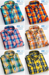2025 Summer Cotton Plaid Short Sleeve Shirts For Men Plus Size Regular Fit Classic Young  England  Style Shirts Man&