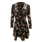 Low Cut V Neck Sexy Dress Flared Long Sleeve Lace Dress Bohemian Print Lace Up Summer Dresses Qutfits Ultra-Thin Dresses