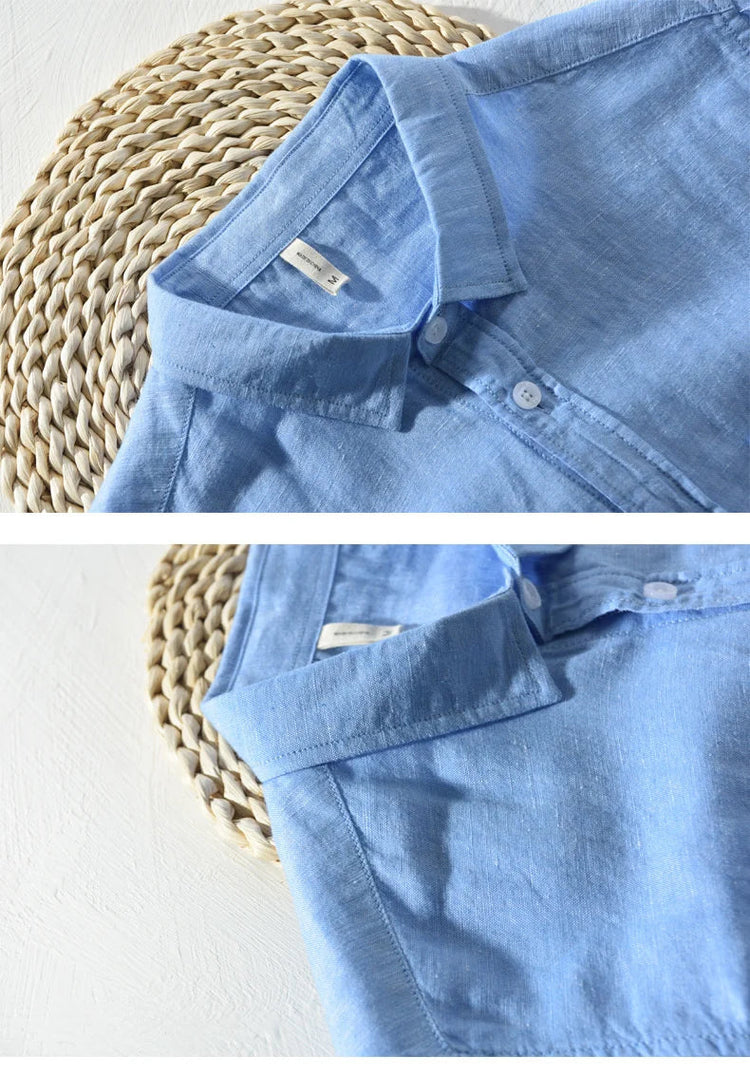 Mens Cotton Linen Shirt Breathable Casual Solid Colors Loose Turn-down Collar Long Sleeve Button Down Blouse Tops Shirts For Man ShedPoundsPortal