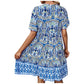 Fashionable Loose Fit Short Skirt Summer New V Neck Boho Ethnic Print Casual Dress Womens Sports Conservative Midi Dresses