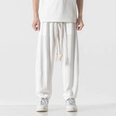 Mens Cotton Linen Pants Mens Summer Breathable Solid Color Harem Pants Male Streetwear White Trousers Men Ankle-Length Pants ShedPoundsPortal