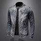 Trendy Stand Collar Zip-Uplapel Motorcycle Denim Jacket Unique Vintage Sports Top For Men Casual Trendy Brand Jacket ShedPoundsPortal