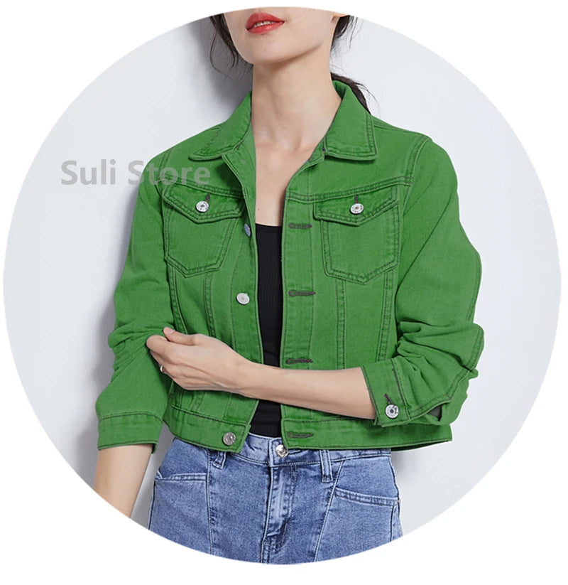 Jeans Jacket and Coats for Women 2025 Autumn Candy Color Casual Short Denim Jacket Korean Coats Women  Jeans Jacket  Clothes ShedPoundsPortal