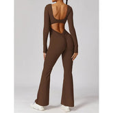 long sleeved jumpsuit U-neck tight and sexy backless jumpsuit for autumn and winter yoga sports and leisure series ShedPoundsPortal